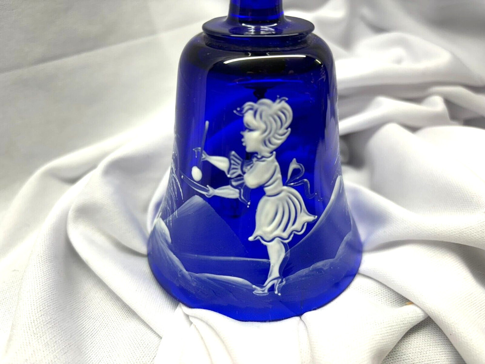 MARY GREGORY Cobalt Blue Glass Bell 1960's
