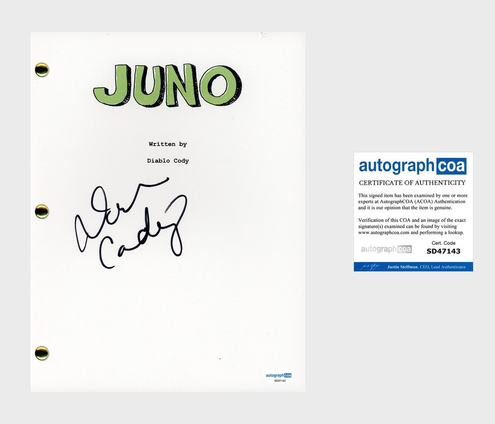 Diablo Cody ‘Juno’ Writer Signed Full Movie Script Screenplay ACOA