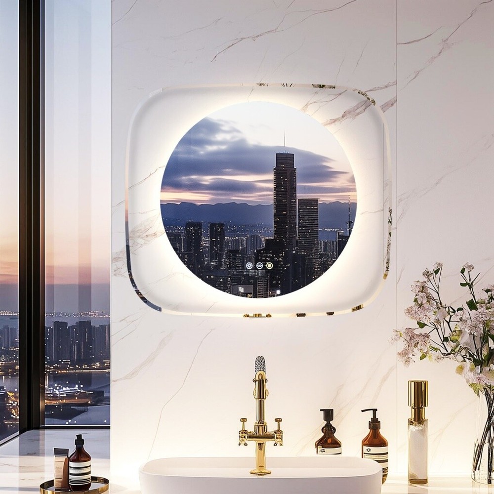 LED Bathroom Mirror with Clear Glass Frame Backlit Hanging Makeup vanity Mirrors