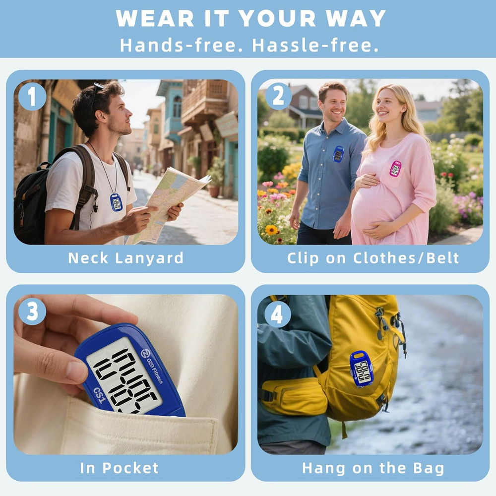 Clip-On 3D Pedometer for Walking Steps Counter with Lanyard, Simple Exercise Tra