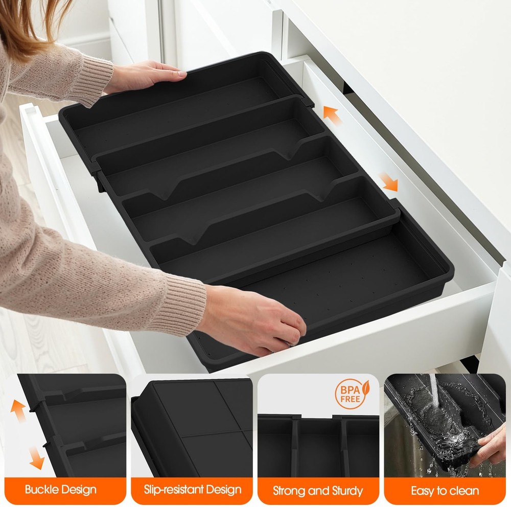 Large Silverware Organizer, Expandable Utensil Drawer Organizer for Kitchen D...