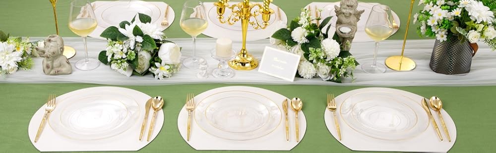 Clear Gold Plastic Plates - Disposable Plastic Sierware with