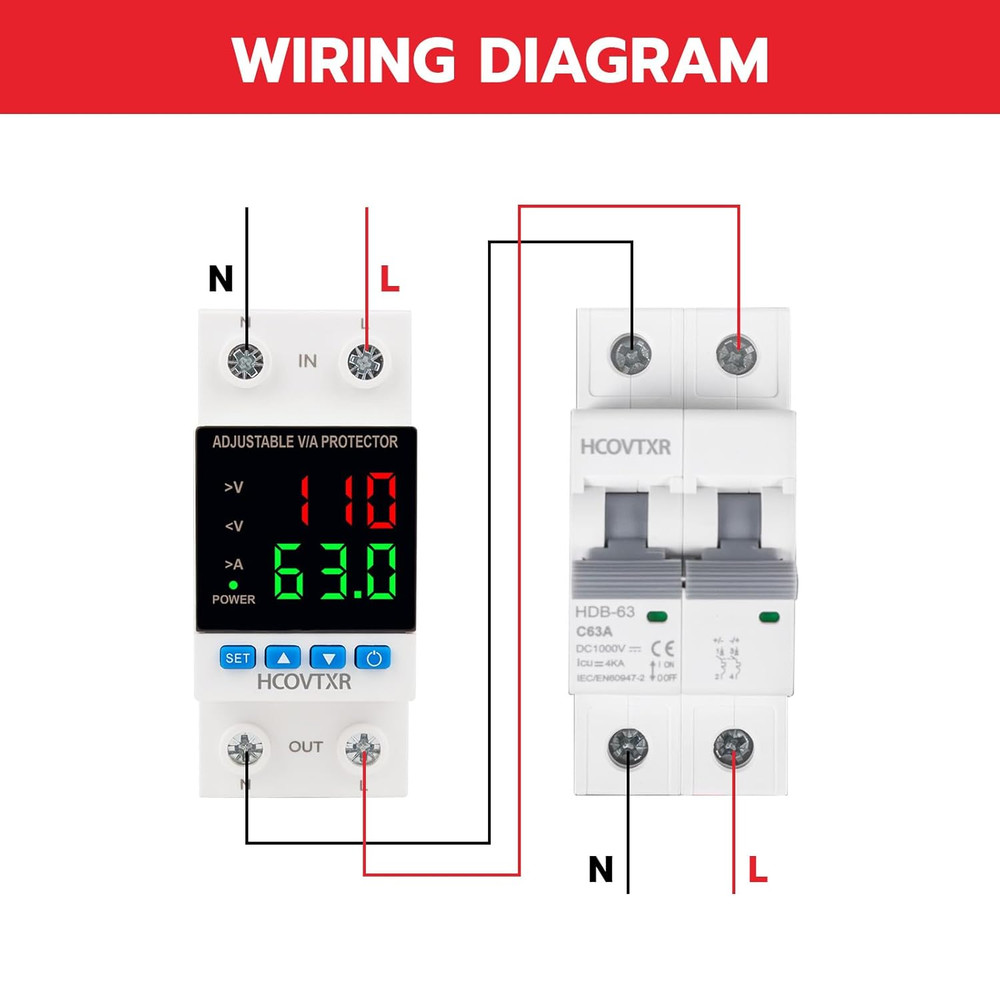 Over and under Voltage Protector Adjustable 110V 63A Voltage Regulator with LED