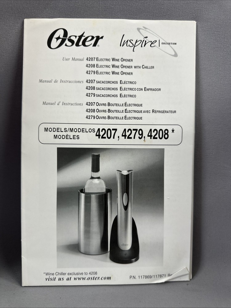 Oster Electric Wine Opener Replacement AC/DC Adapter & Charging Base & Chiller