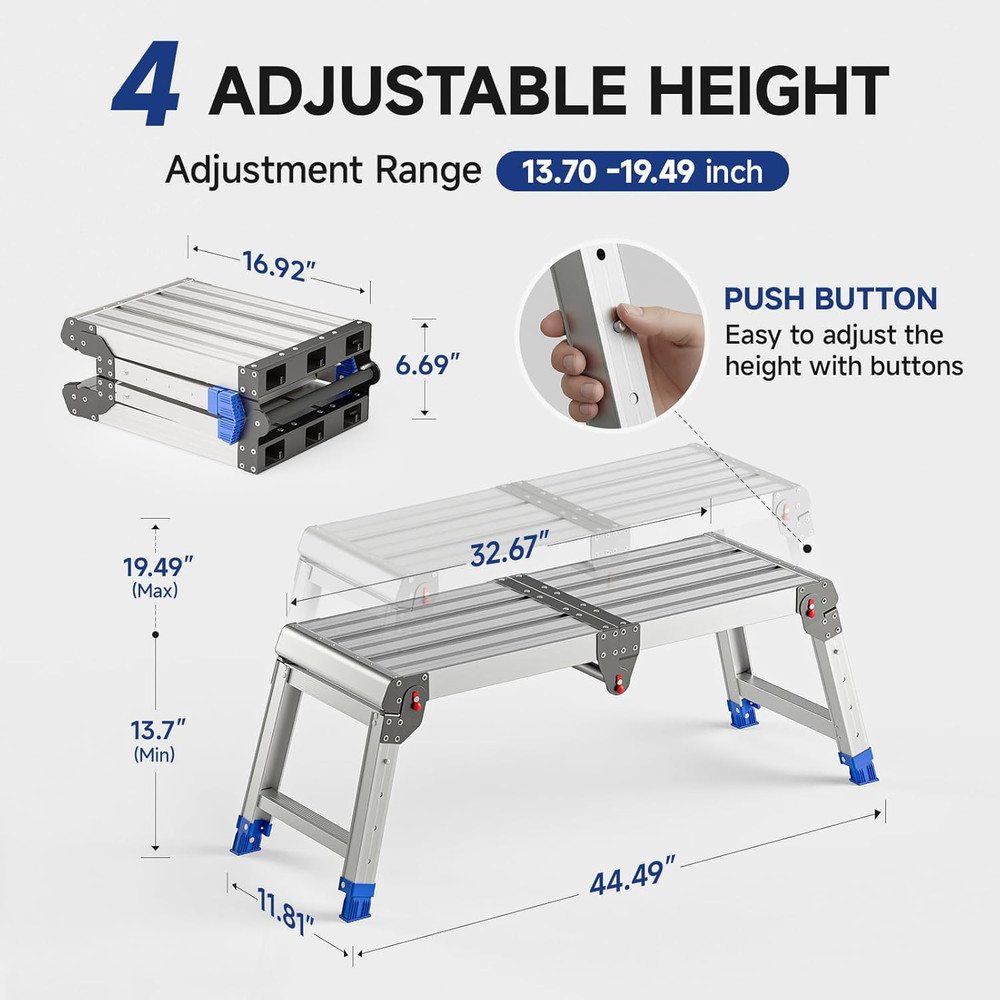 Heavy-Duty Lightweight Adjustable Folding Work Platform - 500 Lbs Capacity