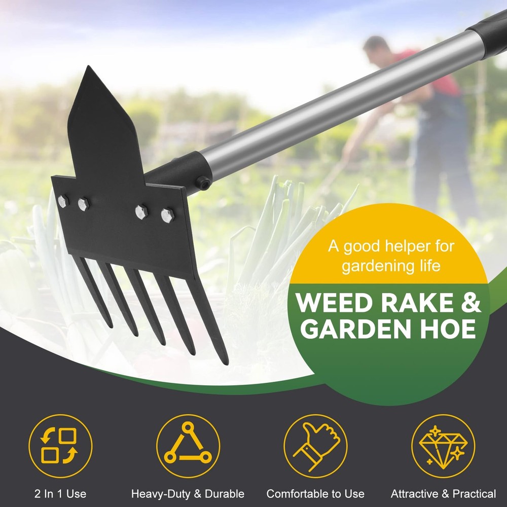 2-in-1 Hoe Garden Tools, 17-58" Weed Puller Tool with Long Handle, Heavy Duty...