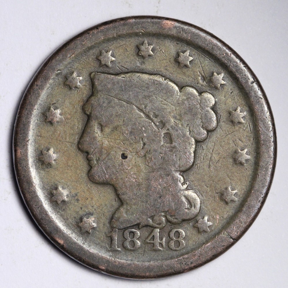1848 Braided Hair Large Cent CHOICE VG E368 YNC