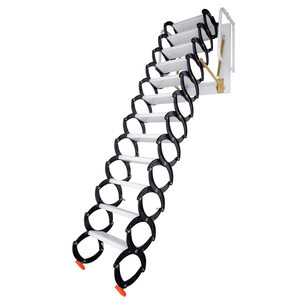 12 Steps Wall Mounted Folding Ladder Loft Stairs White Attic Steps Pull Down US