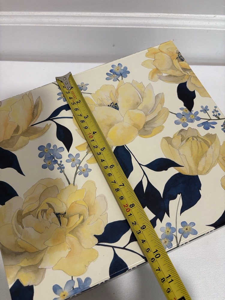 Decorative Floral Storage Box - Yellow & Navy