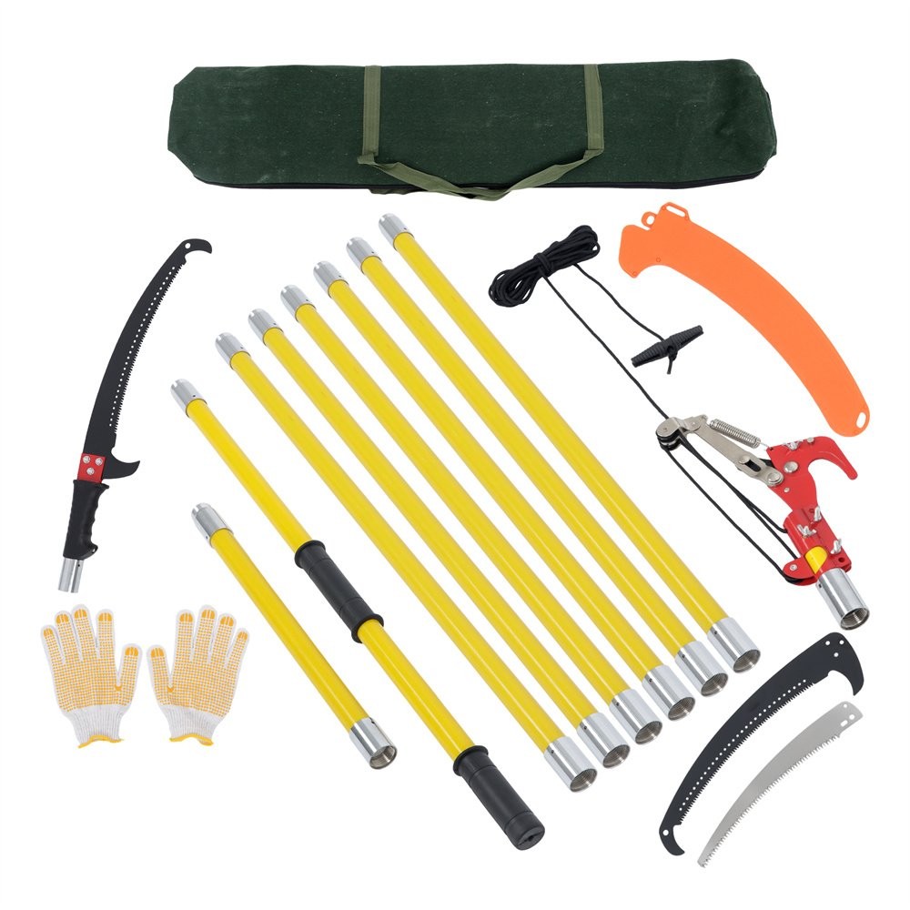 Manual Pole Saw 27 ft Extendable Tree Pruner, Sharp Steel Blade and Scissors