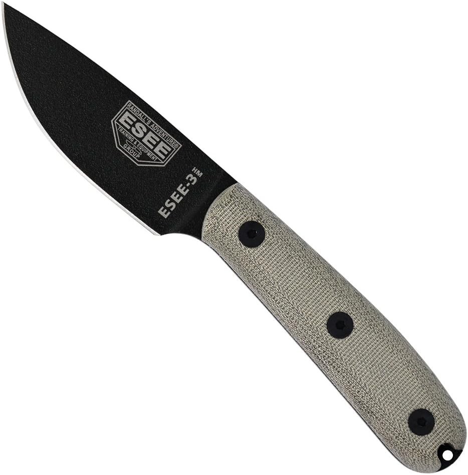 ESEE-3HM-K Fixed Blade Knife, Modified Handle, Plain Edge, Kydex Sheath