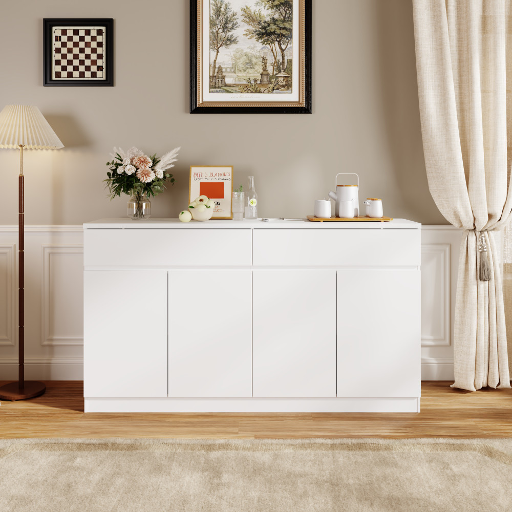 White Sideboard Buffet Cabinet with 2 Drawers 4 Doors Dining Storage