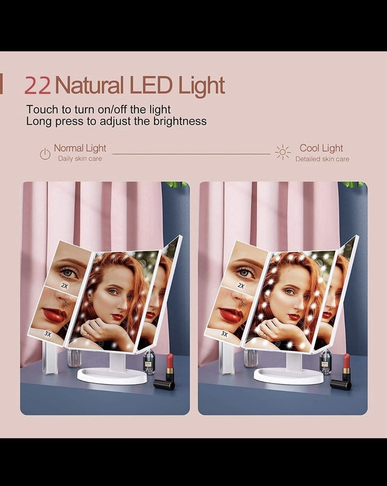 LED Lighted Makeup Mirror 2X 3X 10X Magnification Adjustable Brightness White
