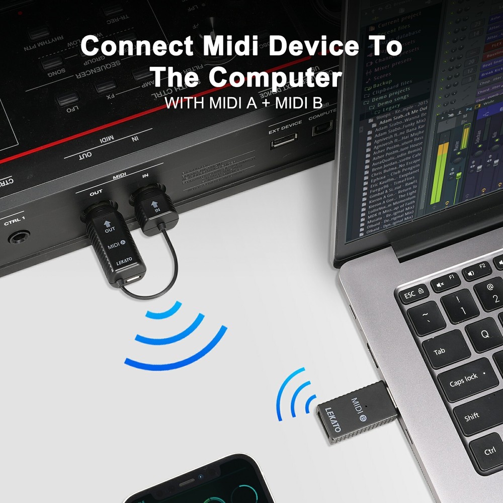 LEKATO Wireless MIDI Adapter bluetooth 5 PIN USB MIDI Interface Low Latency