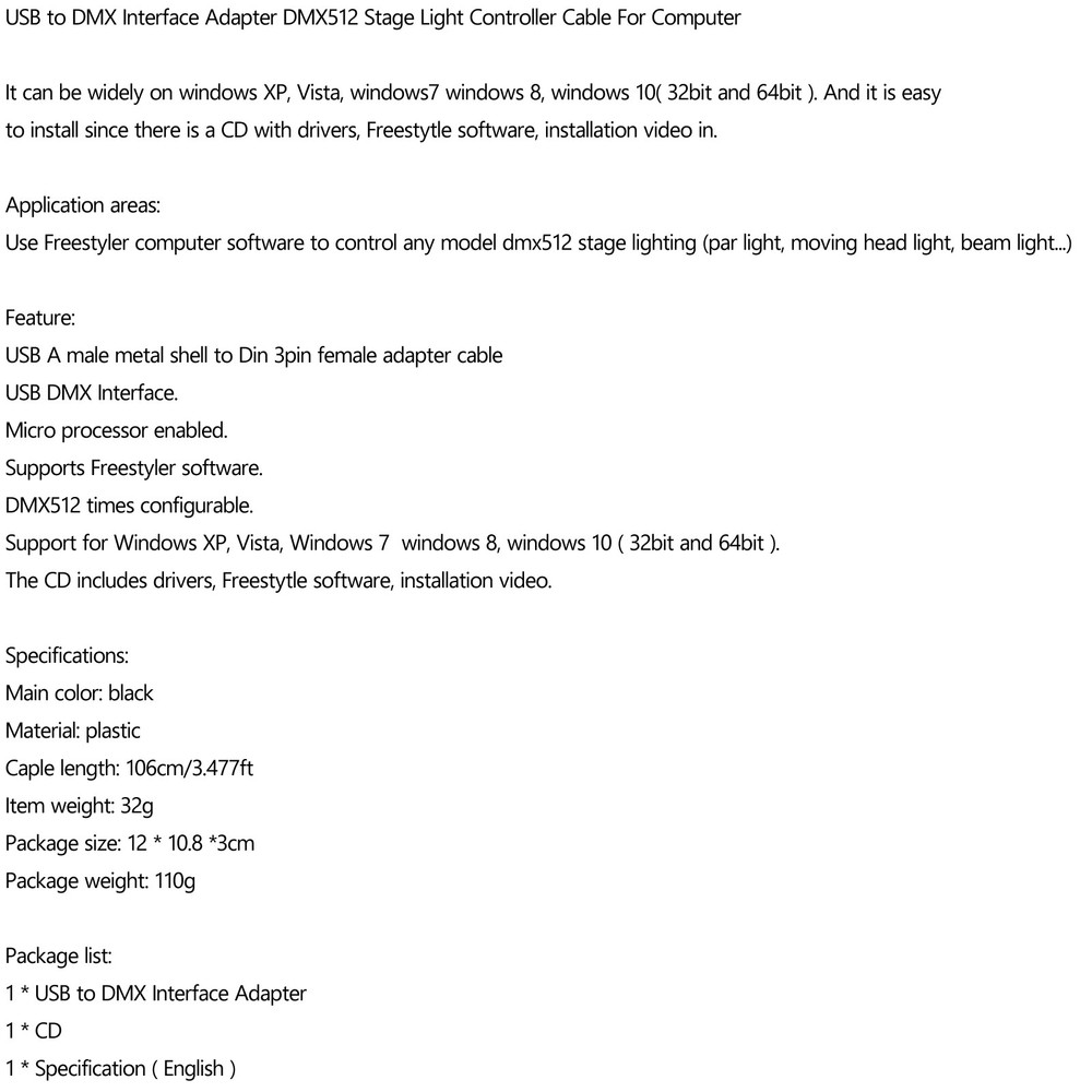 🚀USB to DMX Interface Adapter DMX512 Stage Light Controller Cable For Computer