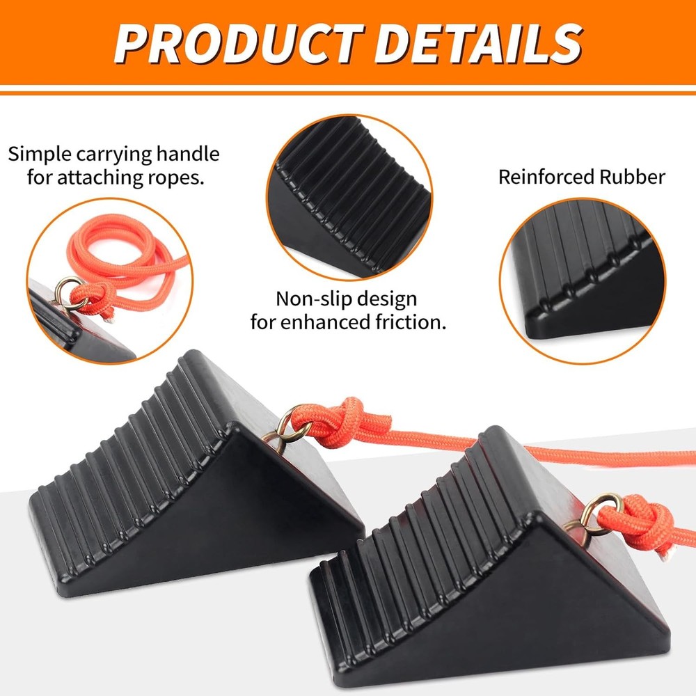 OULEME Heavy Duty Rubber Wheel Chocks with Eyebolt for RV, Truck, ATV (4-Pack)