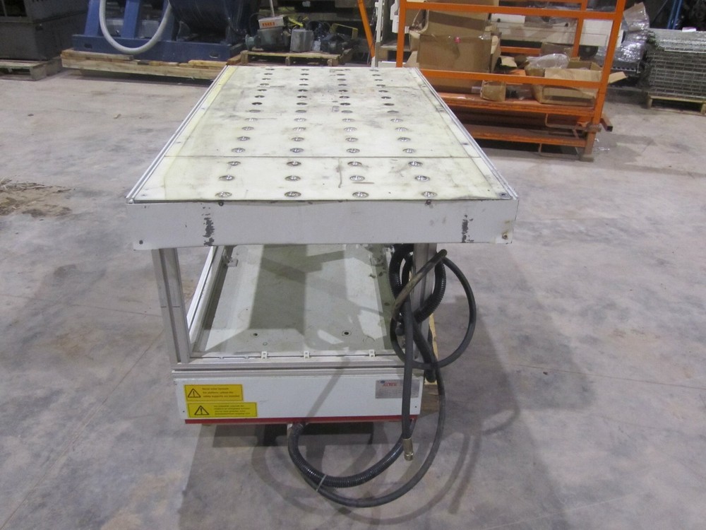 ALTEK GRAVITY ROLLER BALL CONVEYOR TRANSFER TABLE WITH POWER STOP, 59"L X 33"W