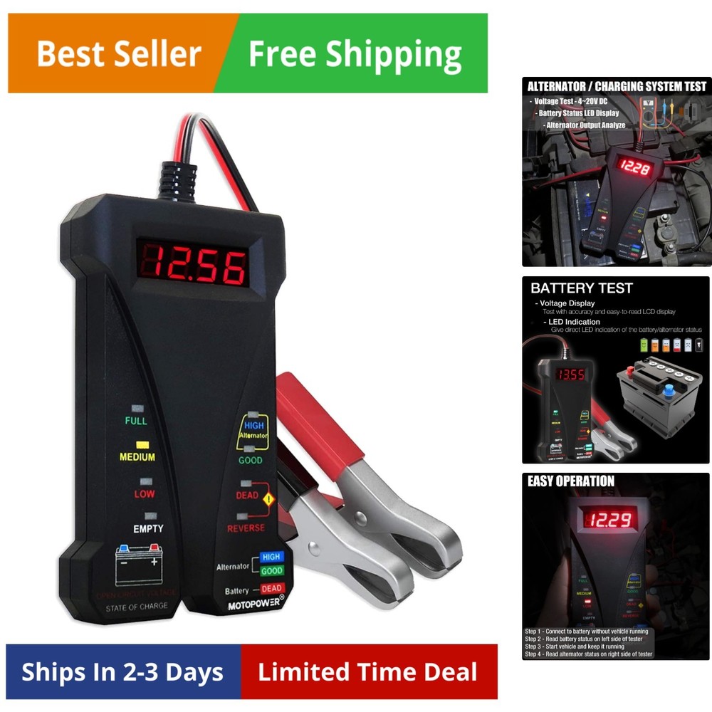 12V Digital Car Battery Tester Voltmeter and Charging System Analyzer with LC...