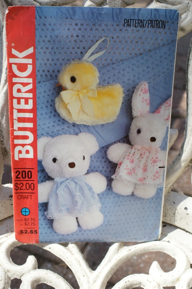 P46 - Sewing Pattern, Butterick 200, Bear, Bunny & Duck Pattern, New