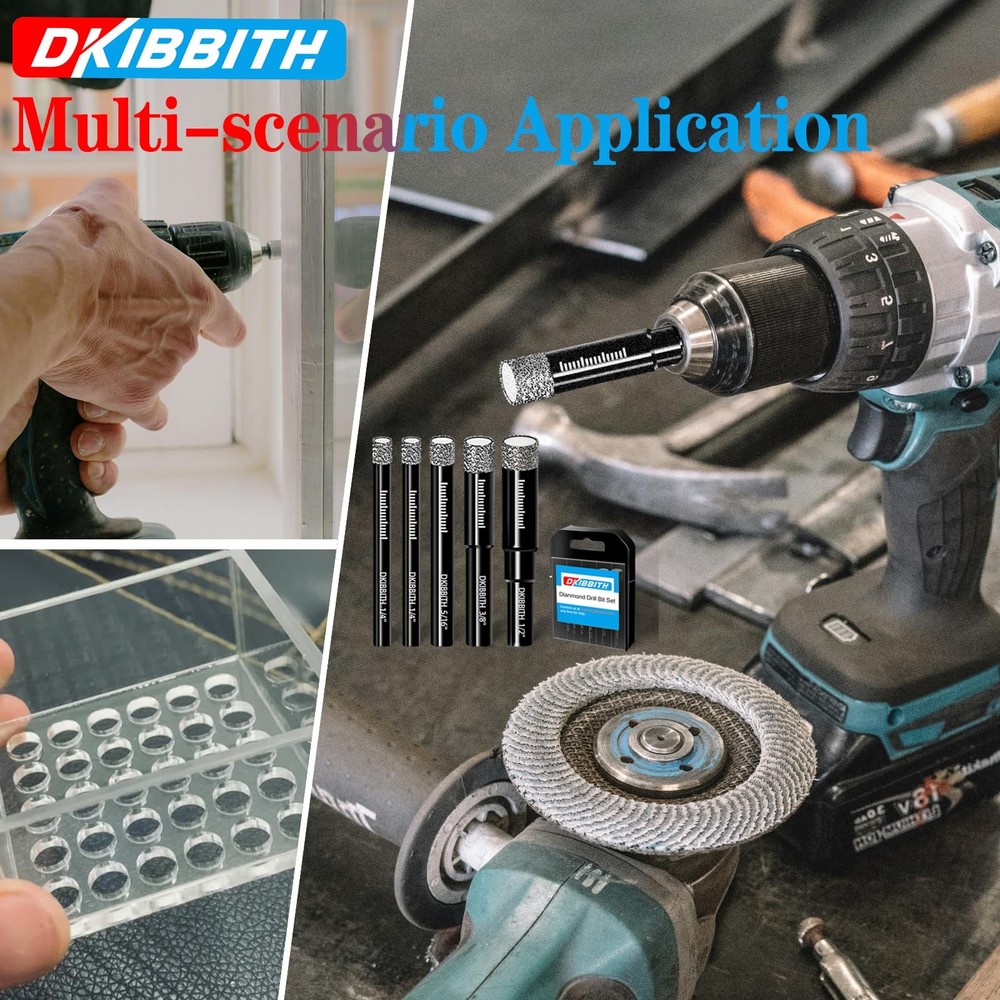 DKIBBITH 5 Packs 1/4" Diamond Drill Bits for Tile, 5 Pcs