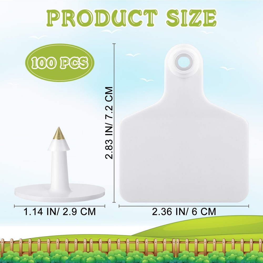 Ear Tags Large Plastic Blank Animal Identification 100 Pcs White