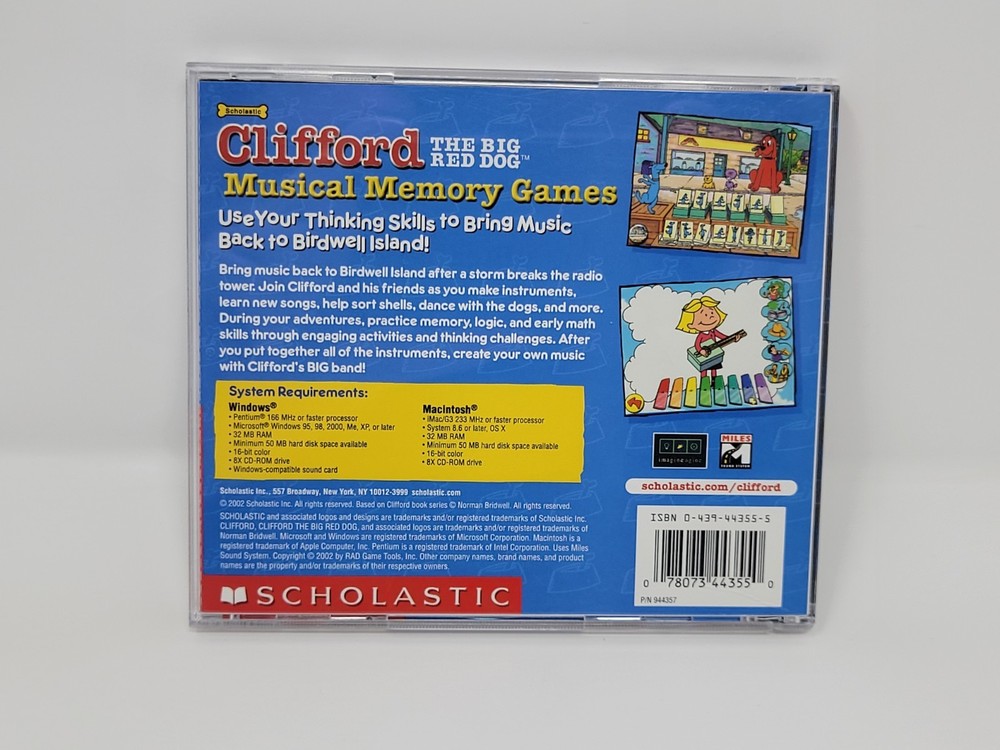 Clifford Musical Memory Game PC Scholastic Puzzle Game 2002 Complete CIB Tested