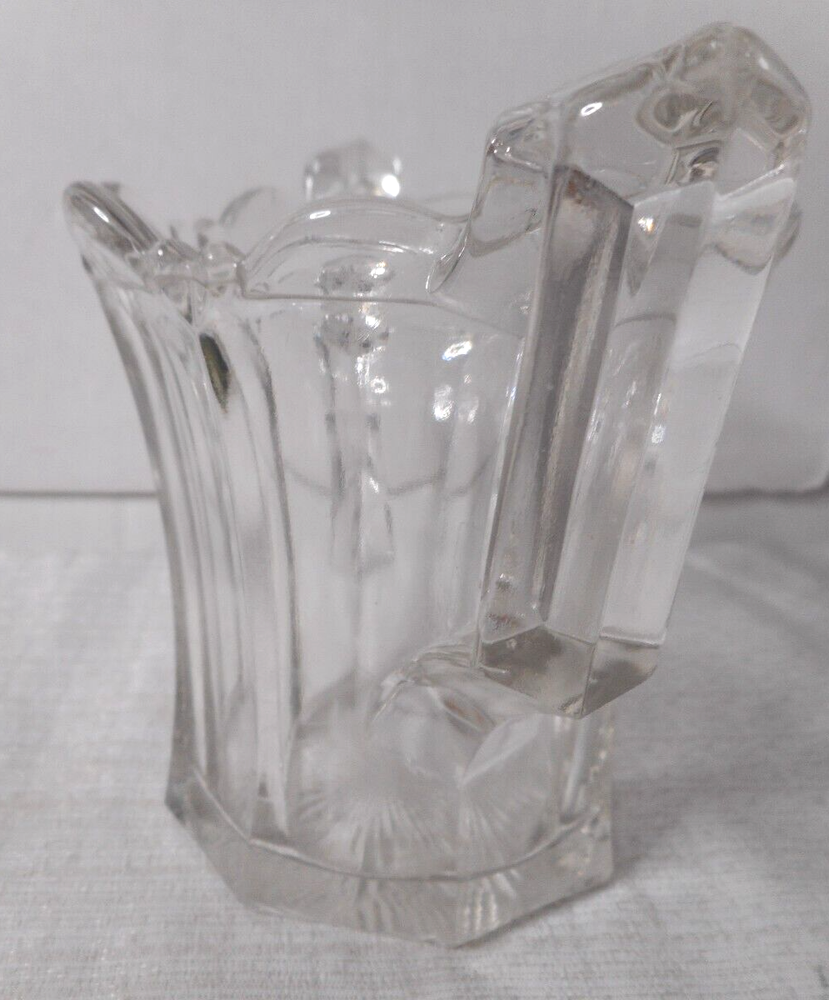 Victorian Clear Thick Glass Double Handle Spooner Scalloped Top Sunburst Bottom