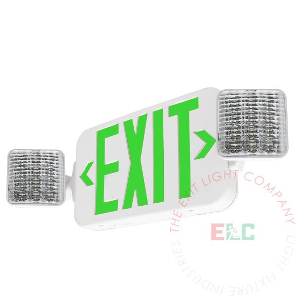 LFI Lights | Green LED Exit Sign Emergency Light Combo | UL924 | COMBO2-G-W-BB