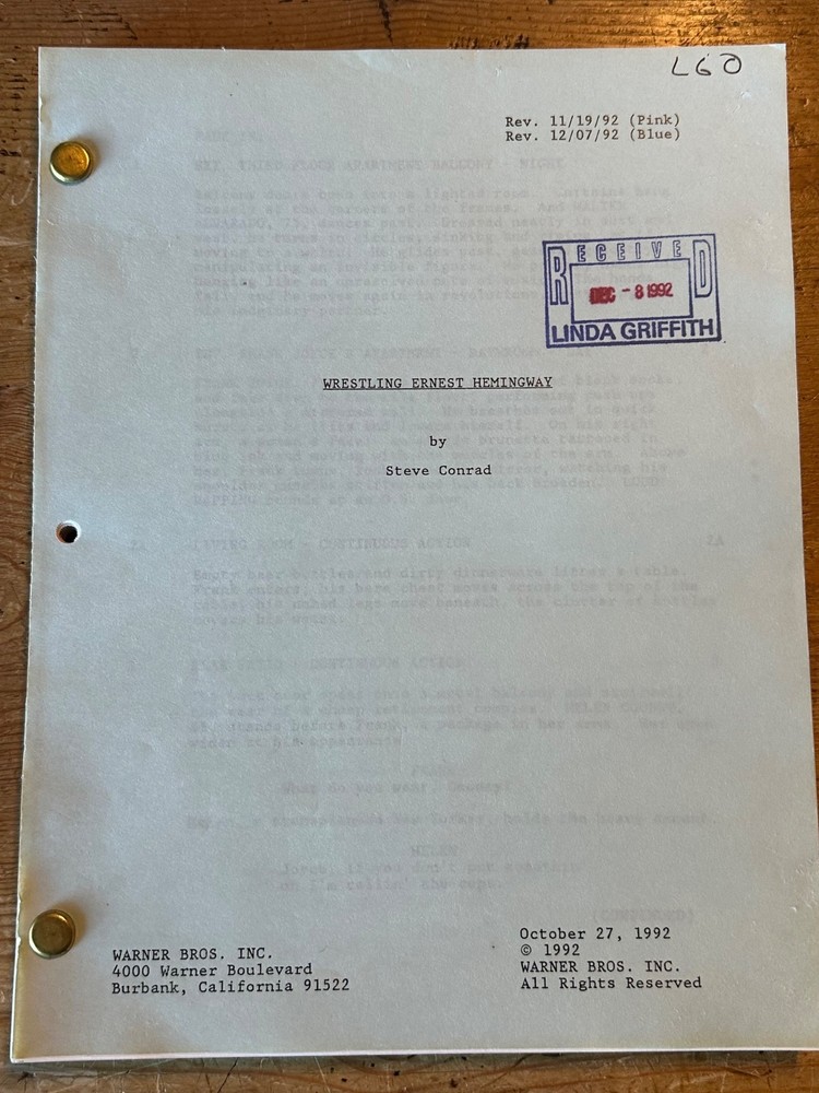 Wrestling Ernest Hemingway  MOVIE ORIGINAL SCREENPLAY SCRIPT