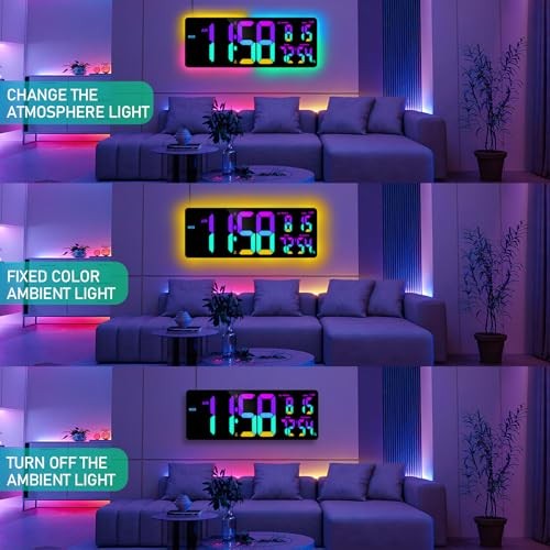 17.2'' Bluetooth Large Digital Wall Clock, LED Large Display Timer with Rgb