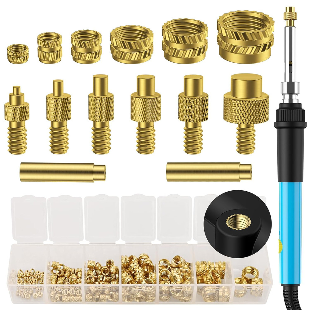 Heat-Set Insert Tip Set - with Soldering Iron and 130Pcs Thread Inserts, for 3D