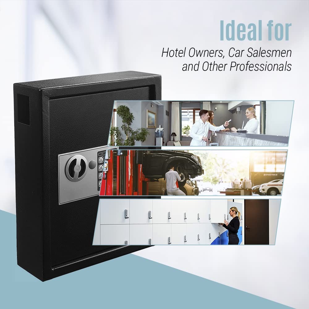 Key Holder Wall Mount - 40-keys Lock Box with Code, Key Cabinet Wall Mount, V...