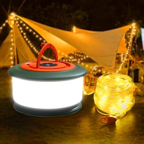 Camping String Lights, Rechargeable Tent Lights String with 6 Lighting Modes,
