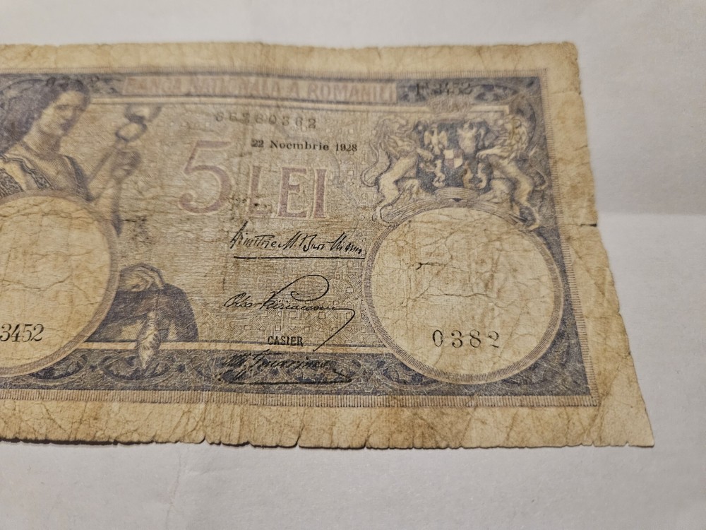 Old banknote from Romania 5 lei 1928