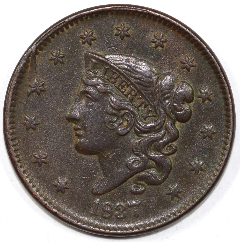 1837 1c N-2 Coronet or Matron Head Large Cent