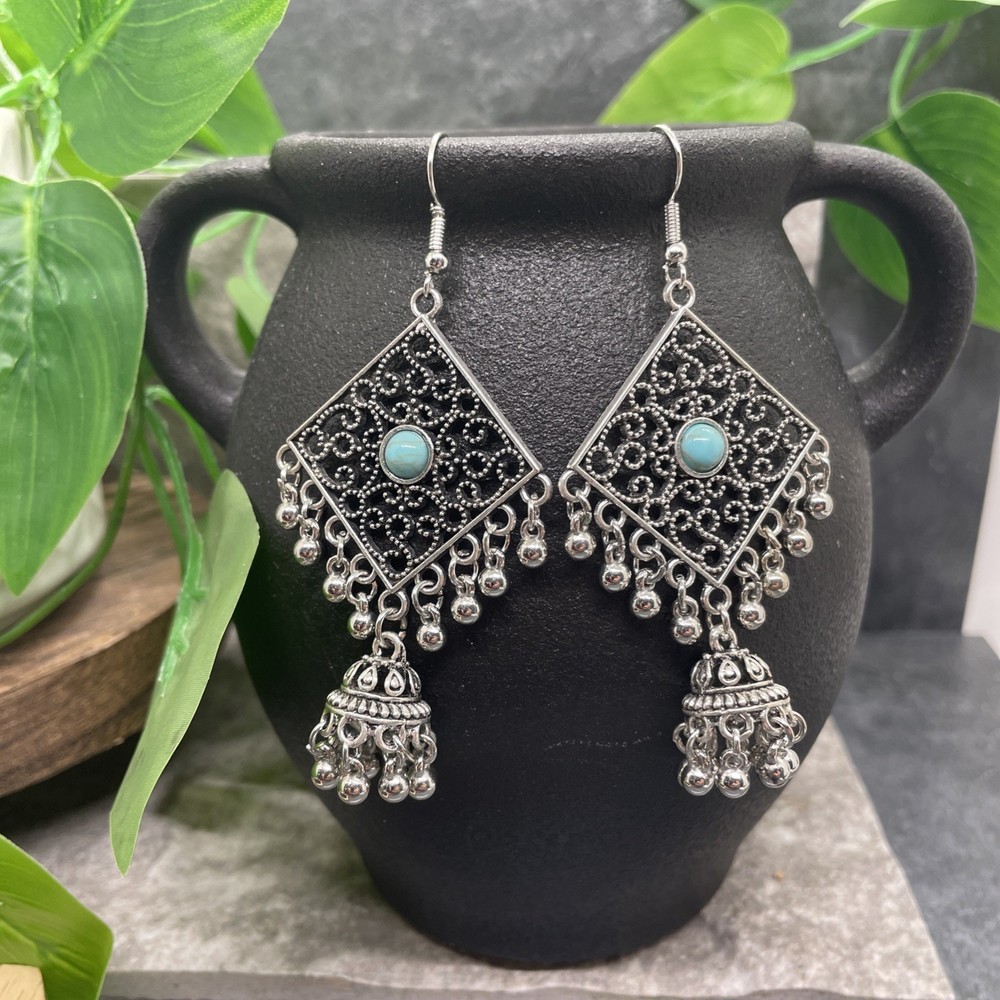 3” Silver-tone Boho Retro Earring Set Drop Dangle New Free Ship B6374