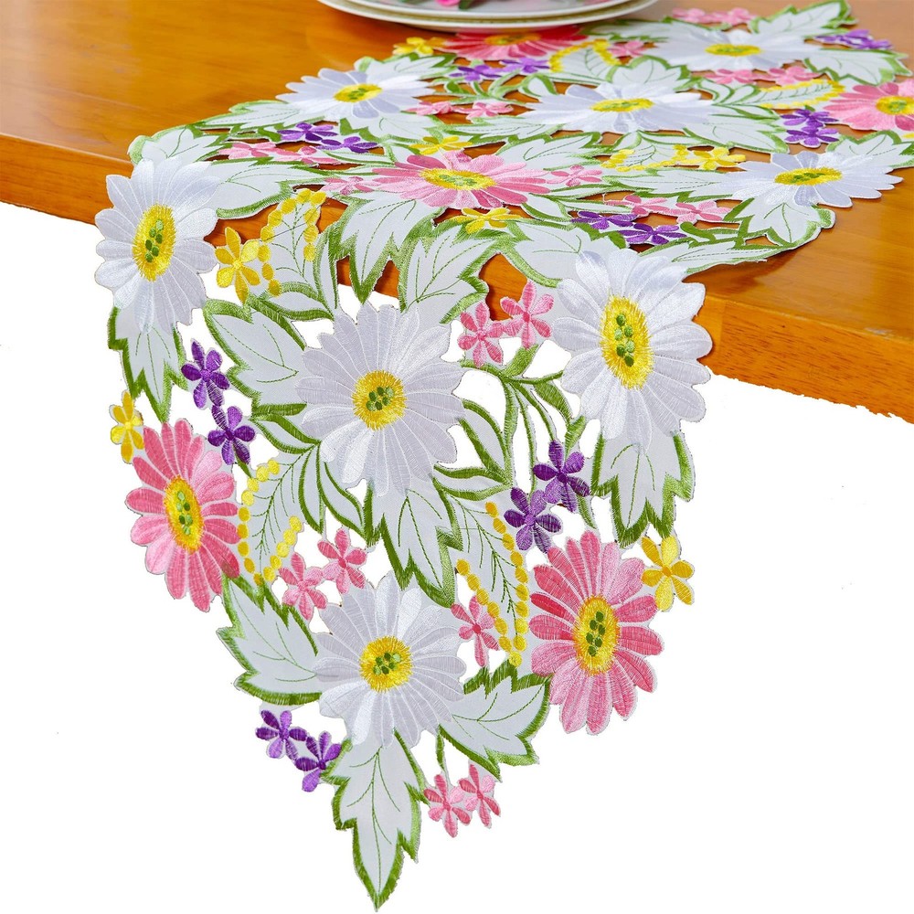 Spring Daisy Table Runners Embroidered Flowery Table Linen for Home Decoratio...
