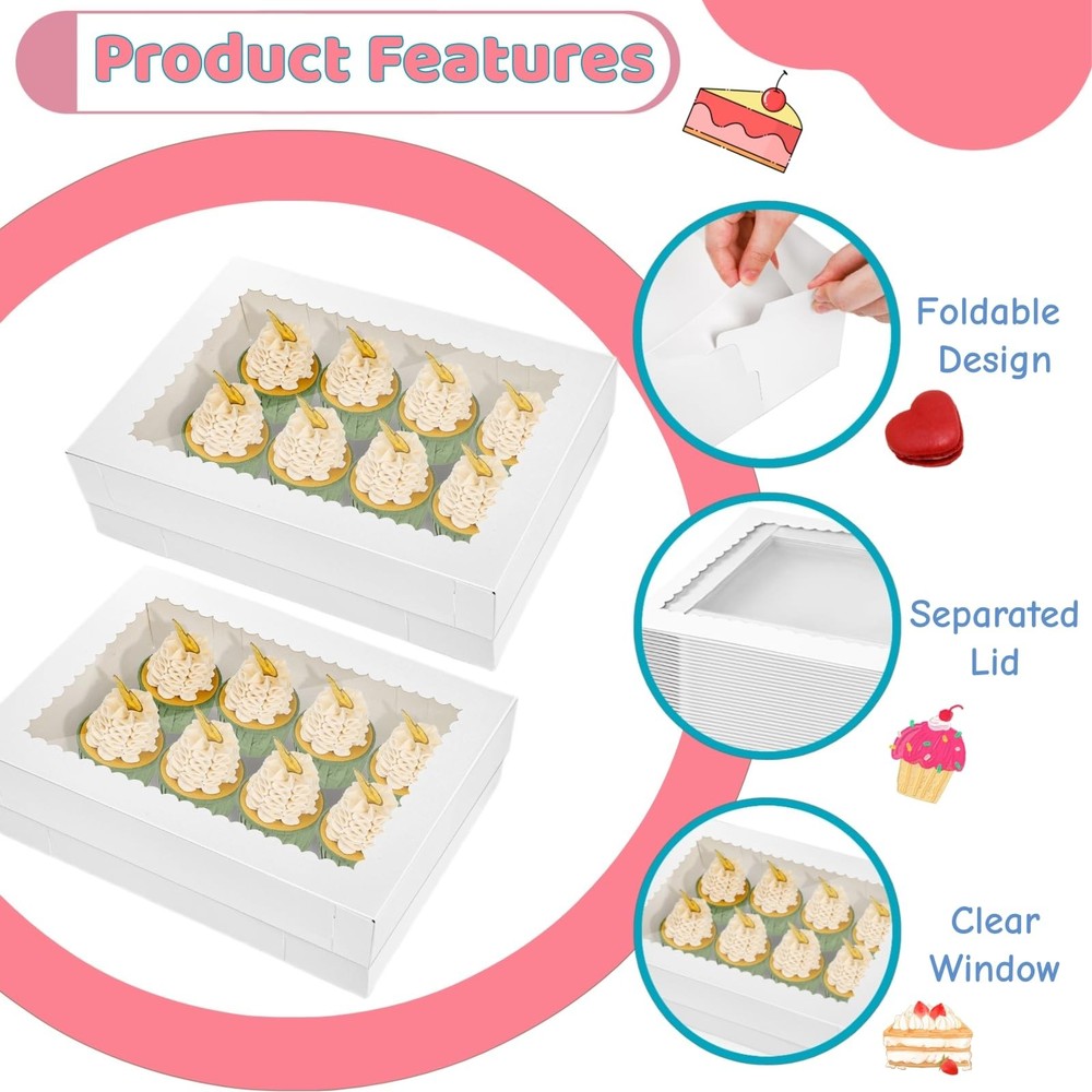 20 Pieces 14x10x4 Inch Cake Boxes, White Rectangle Quarter Bakery Boxes with ...