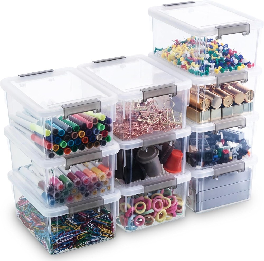 1.3 QT 10 Pack Small Storage Bins Plastic Storage Container Stackable