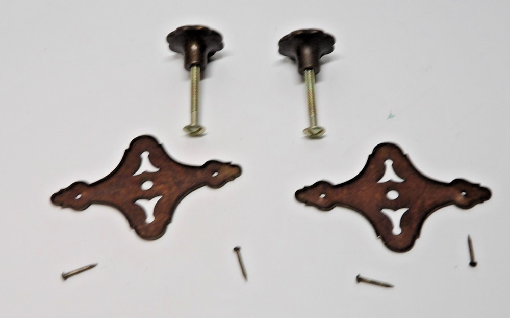 Qty 2 Brass Drawer Pull Hardware Single Hole Original Screws And Nails Included