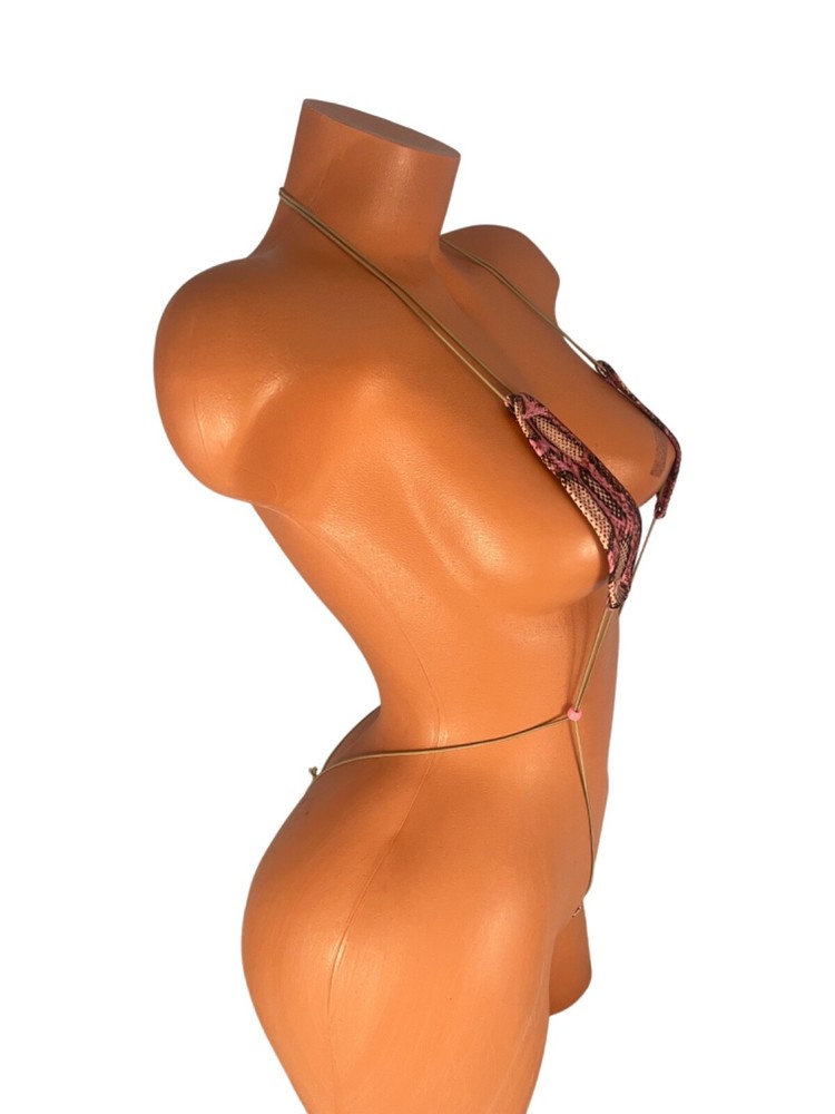 Pink tan python print micro slingshot bikini size XS-XL