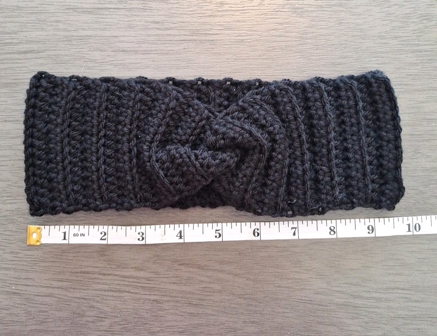 Crocheted Headband For Winter Size Medium Black Handmade