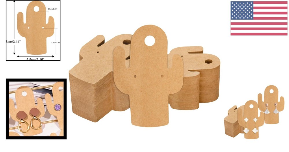 Cactus-Shaped Kraft Paper Earring Display Cards (100pcs) - Unique Earring Hol...