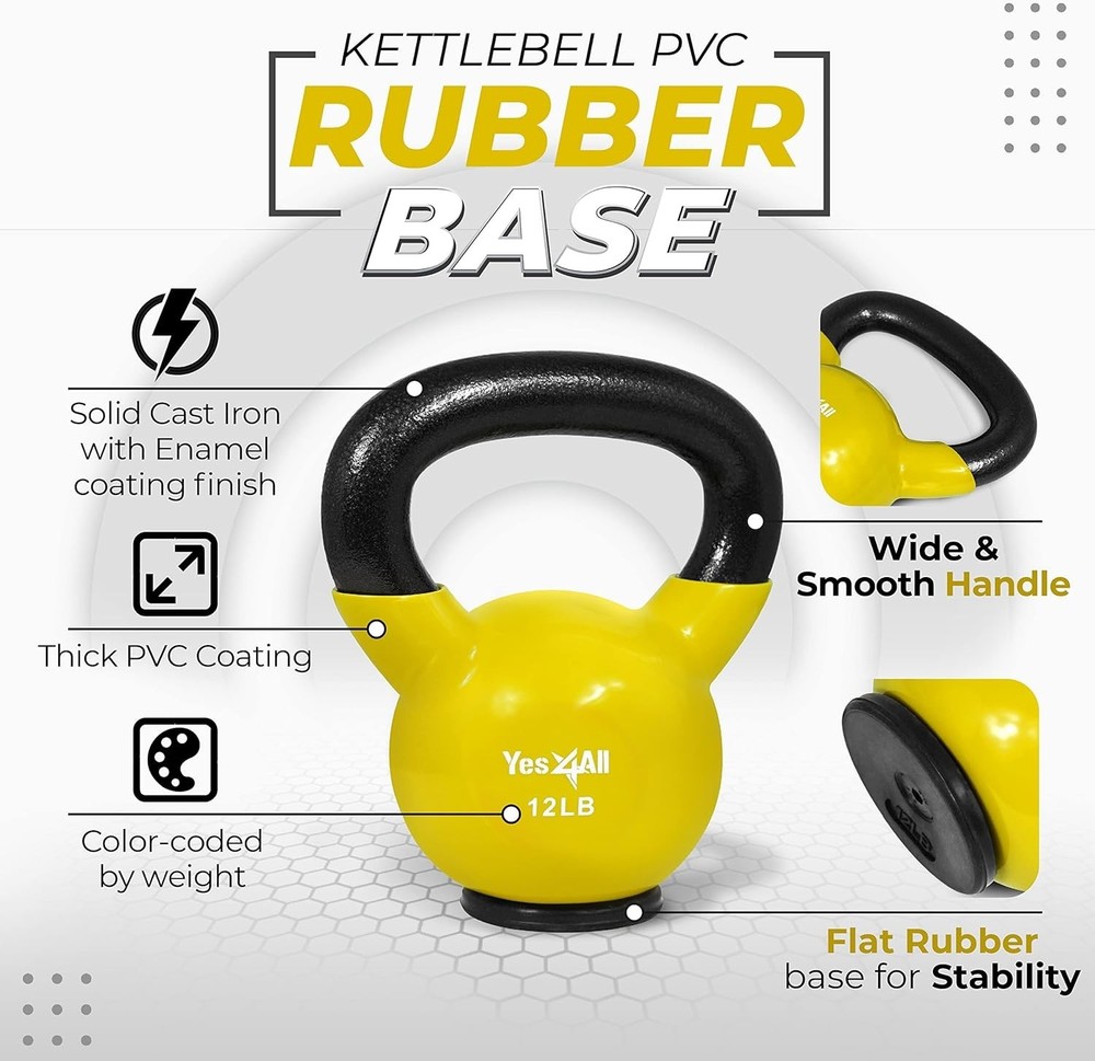 Color-Coded Kettlebell Set - Strength Training Weights 10-65 lbs for Home Gyms