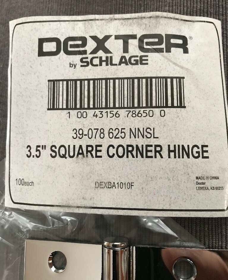 Dexter by Schlage Chrome Hinges 3.5" Square Corner