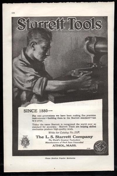 1919 L.S. Starrett Tools AD “Since 1880” Micrometer