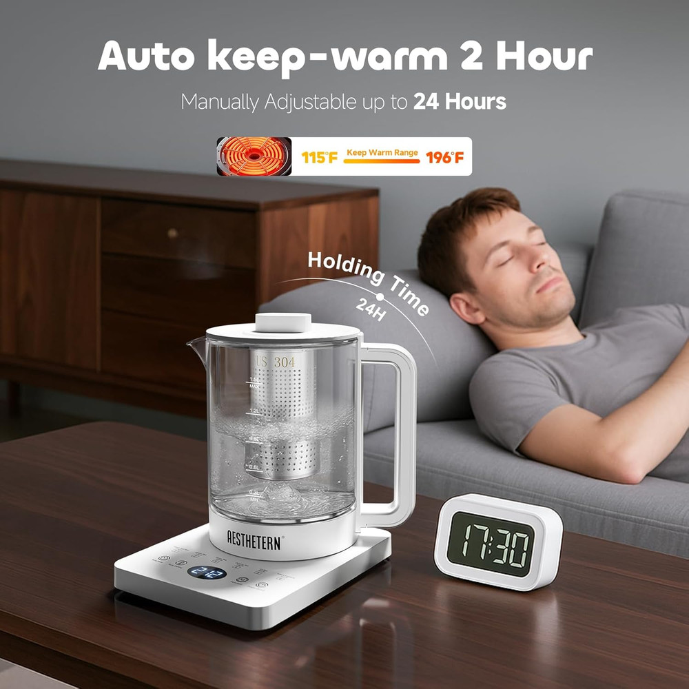 Electric Tea Kettle with Infuser, 1.5L Glass Water Boiler with Temperature Contr