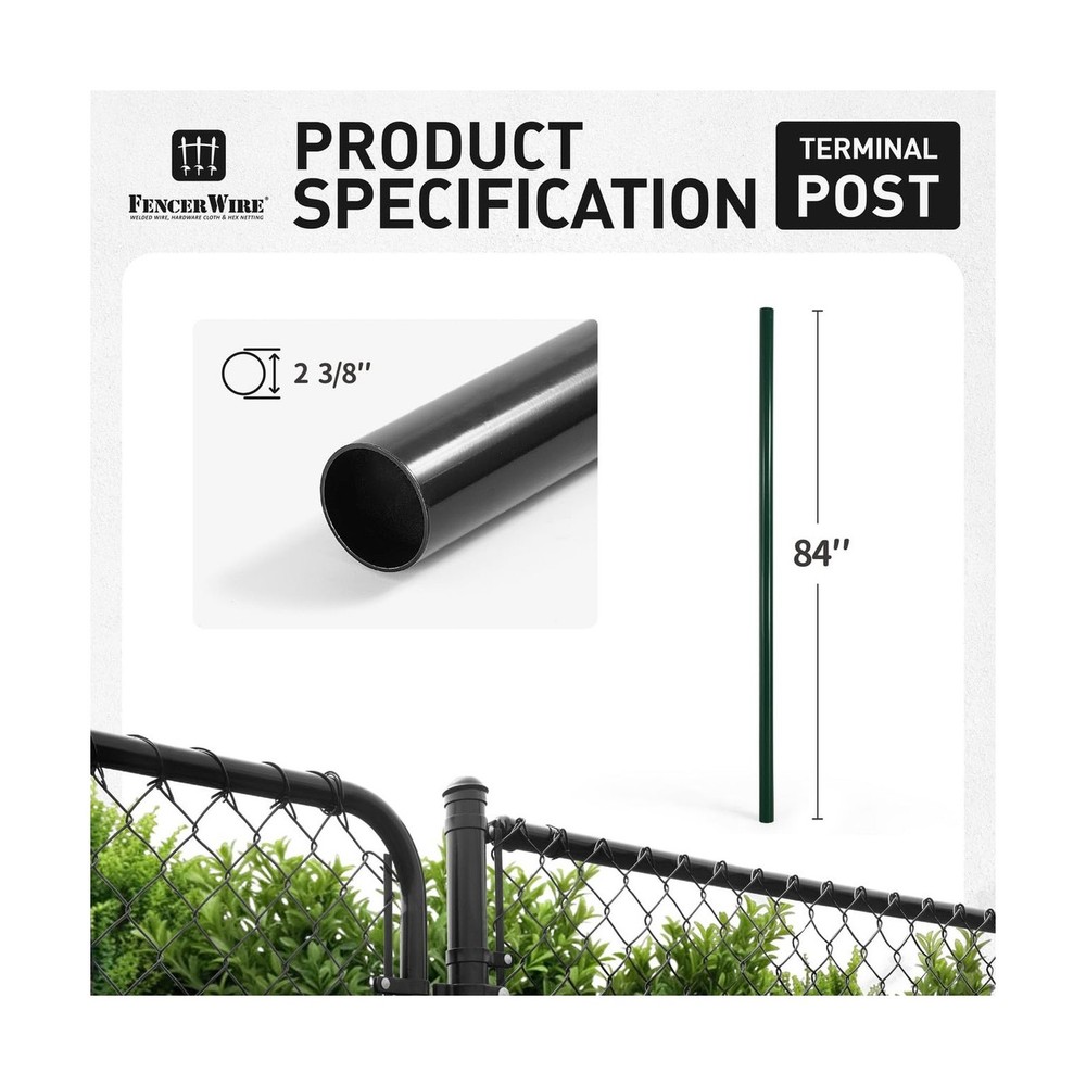 Fencer Wire 7 FT Green Chain Link Fence Terminal Post, Terminal Post with 2-3...