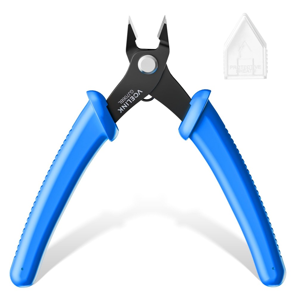 VCELINK Small Wire Cutter Spring-loaded GJ706BL, Precision Flush Blue