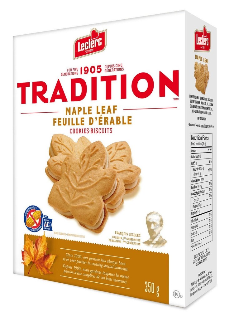 4 boxes of Leclerc Tradition Maple Leaf Cookies 350g Each